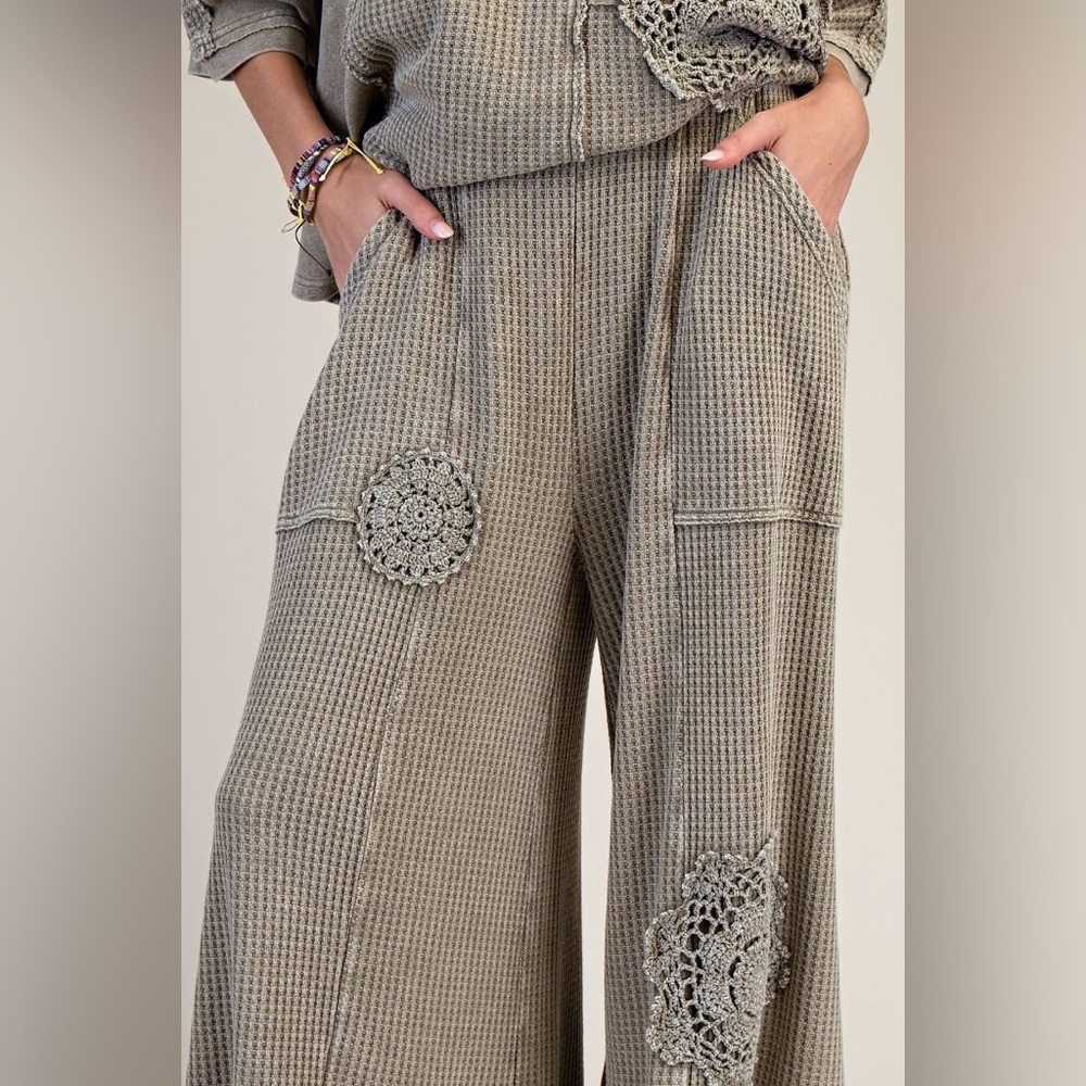Easel CROCHET PATCH DETAILING WASHED THERMAL PANT Set - Picture 3 of 3